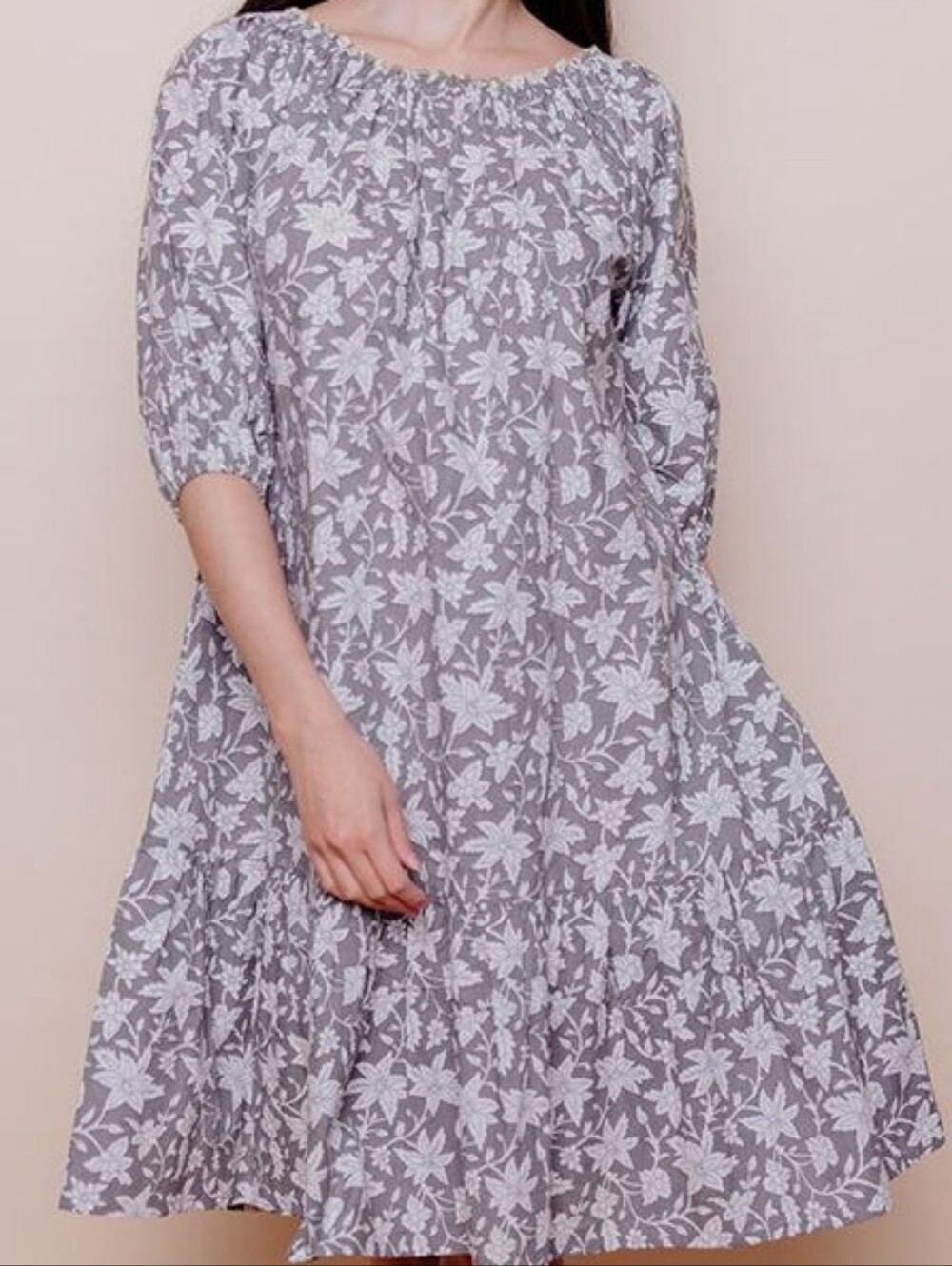Mata Traders White And Grey Floral Print Midi Dress - Picture 3 of 3